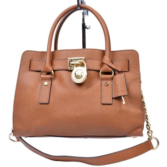 Michael Kors Brown Cross grain Leather Hamilton Satchel Handbag - Picture 1 of 16